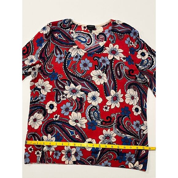 Talbots Petite XL Pure Merino Wool Floral Red Blue Cream Sweater - Picture 3 of 6